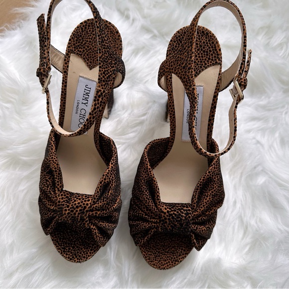 Jimmy Choo Heloise Polka Dot Cheetah Print Platform Sandals - Picture 2 of 6